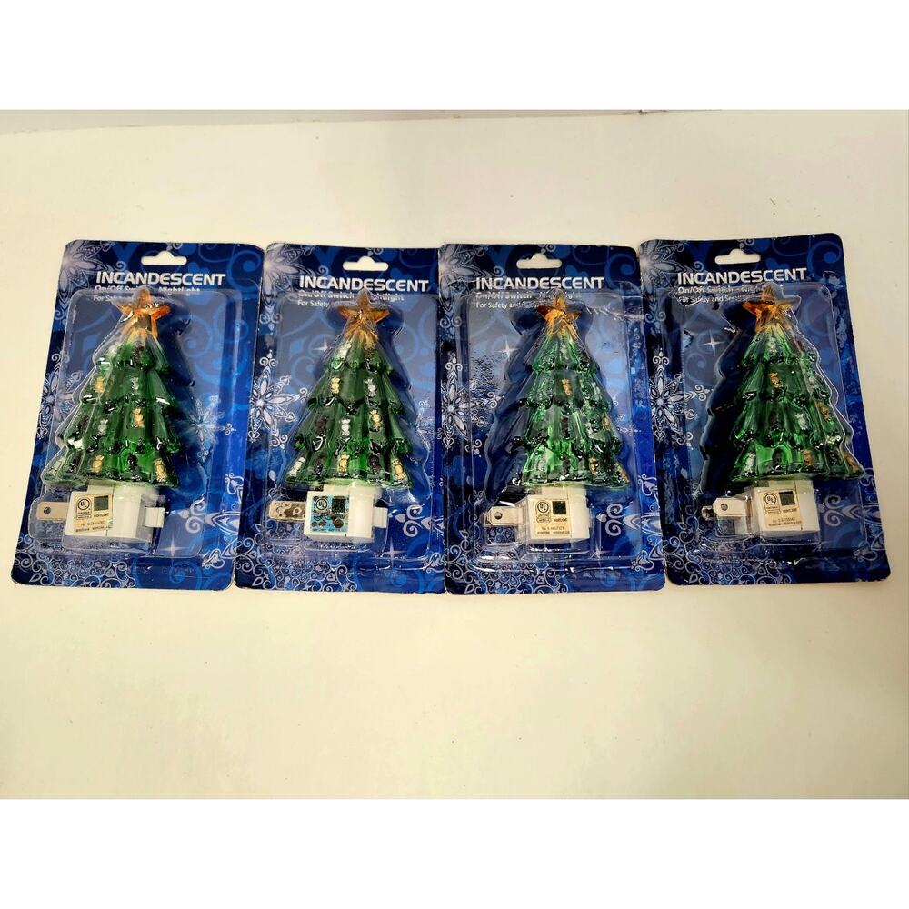 Set (4) Vintage Christmas Tree Night Lights IncandescentPlug - NIB Holiday Decor